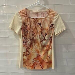 Vintage 70s Lion Photo Print Tee AOP T-Shirt Single Stitch Small Animals